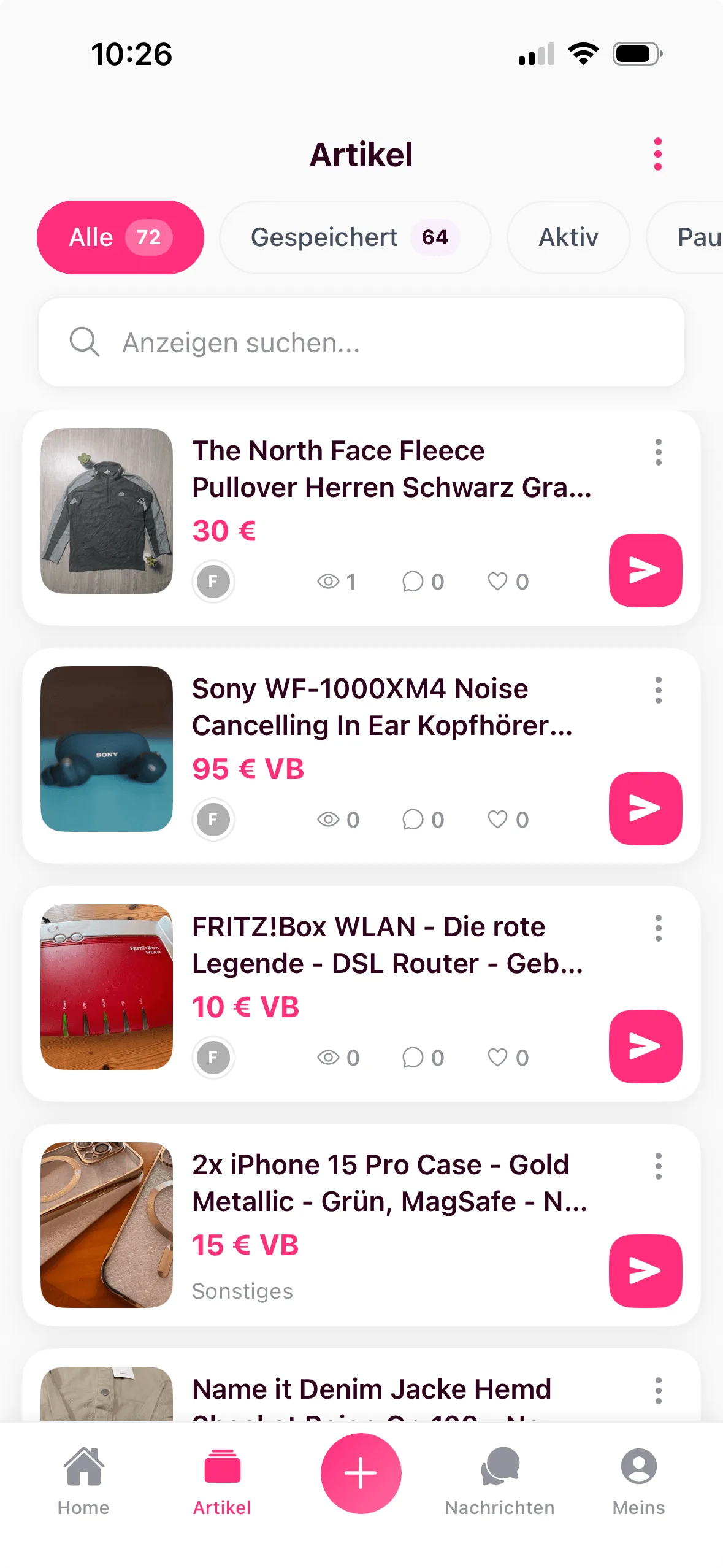 clasify App Artikelübersicht mit gespeicherten Anzeigen