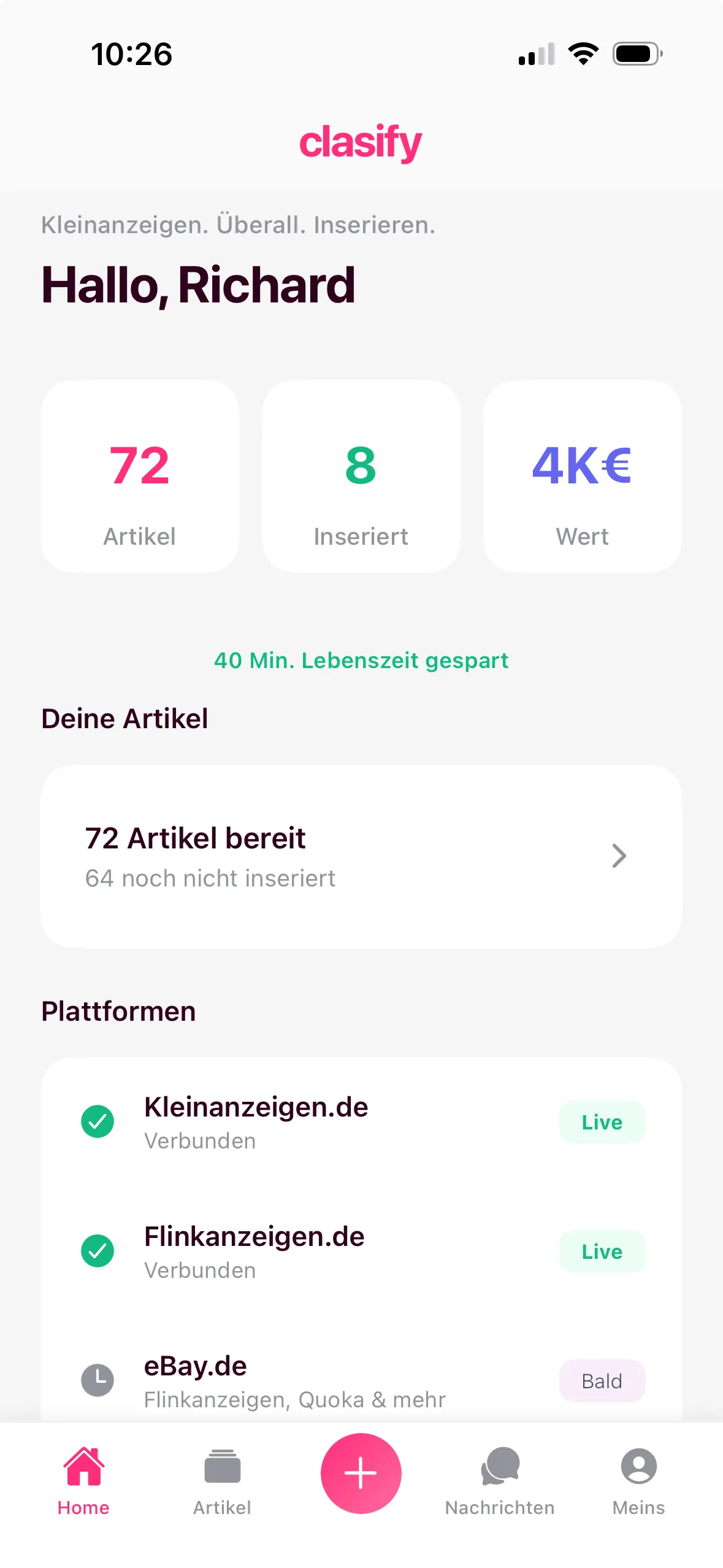 clasify App Home Screen