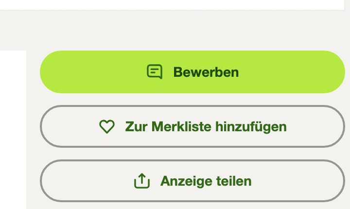 Anonymisierter Ausschnitt einer Kleinanzeigen-Stellenanzeige mit grünem Bewerben-Button